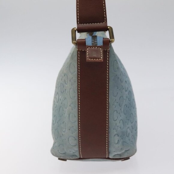 CELINE C Macadam Canvas Shoulder Bag Suede Leather Blue Gold Auth - Picture 4 of 16